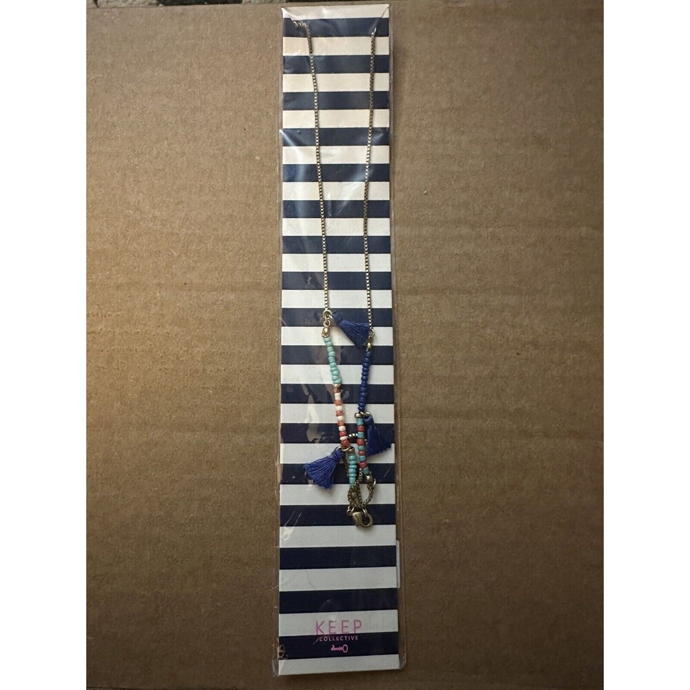 Keep Collective Rustic Gold Beaded Necklace Blue Tassel NIP Retired